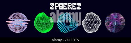 Spheres, abstract shapes objects in the style of retrofuturism  Stock Vector