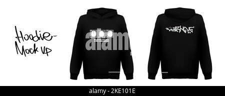 Futuristic style print for hoodie. Trendy black hoodie with silk screen Stock Vector
