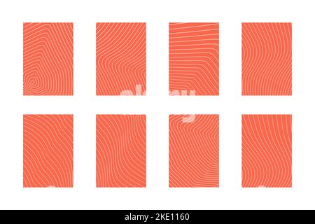 Salmon fillet pattern. Fish meat steak striped texture, raw smoked trout sashimi stripes healthy delicious diet concept. Vector isolated set of ingredient seafood structure illustration Stock Vector