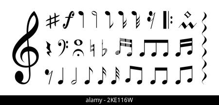 Music notes. Musical song melody tune clef icons, symphony sound tone stave sheet design flat simple style. Vector isolated collection of melody clef classical illustration Stock Vector