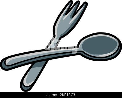 The cartoon-style spoon and fork isolated on a white background. Stock Vector