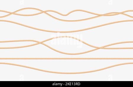 Seamless ropes. Natural sailor twisted straight tied up braided threads and loops, intertwined sailor jute cord decorative elements. Vector collection of seamless natural line rope illustration Stock Vector