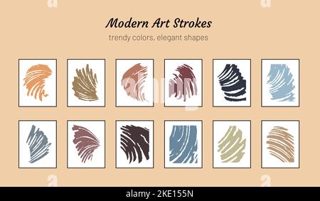 Modern art strokes in various vavy shapes in frames Stock Vector