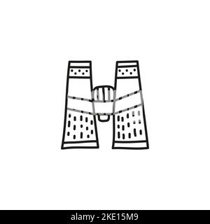 Doodle outline binoculars icon isolated on white background. Stock Vector