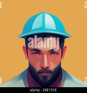 Portrait of a miner in helmet. Digital illustration. Stock Photo