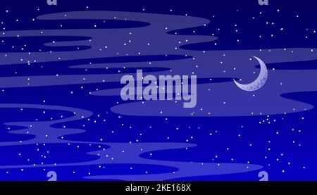 Night blue sky background with stars, clouds and moon. Stock Vector