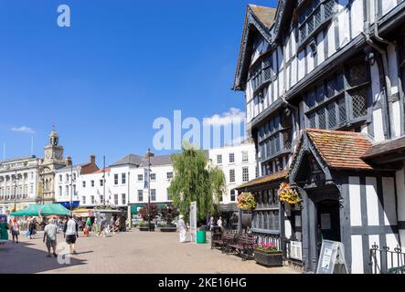 Hereford High Town shopping centre and the Black and White House Museum Hereford Herefordshire England UK GB Europe Stock Photo