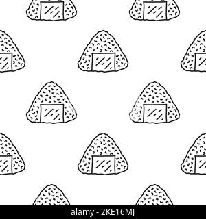 Black and white seamless pattern with doodle outline onigiri sushi. Stock Vector