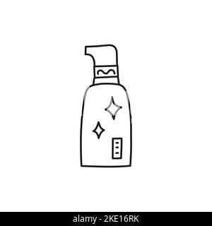 Doodle outline skincare serum or essence bottle isolated on white background. Stock Vector