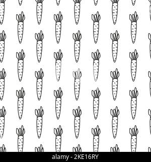 Black and white seamless pattern with doodle outline carrots. Stock Vector