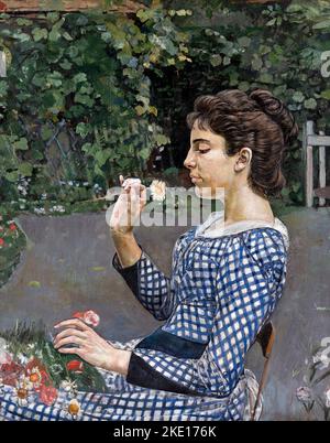 Portrait of Hélène Weiglé by the Swiss symbolist painter, Ferdinand Hodler (1853- 1918). oil on canvas, 1888 Stock Photo