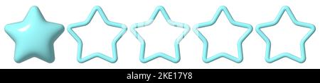 3D review stars icon. 3D element rating for social media and mobile applications. Five stars in glossy blue teal color. Customer rating feedback about Stock Photo