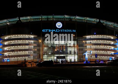 Manchester, UK. 09th Nov, 2022. The Etihad Stadium ahead of the Carabao Cup Third Round match Manchester City vs Chelsea at Etihad Stadium, Manchester, United Kingdom, 9th November 2022 (Photo by Conor Molloy/News Images) in Manchester, United Kingdom on 11/9/2022. (Photo by Conor Molloy/News Images/Sipa USA) Credit: Sipa USA/Alamy Live News Stock Photo