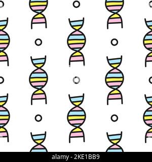 Simple seamless pattern with doodle colored dna molecules or Spiral Deoxyribonucleic acids. Stock Vector