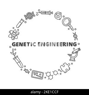 Poster with lettering and doodle outline genetic engineering icons ...