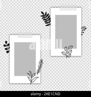 Card templates with empty space and doodle leafy twigs, plants and herbs isolated on transparent background. Stock Vector