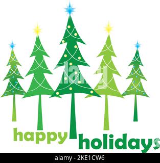 Happy Holidays with Trees Art Stock Vector