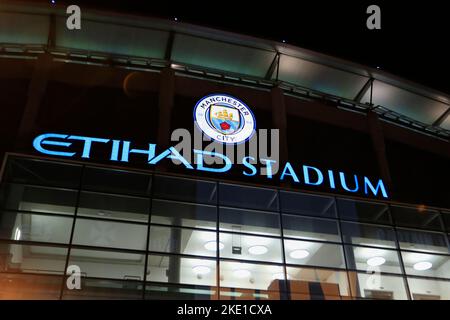 Manchester, UK. 09th Nov, 2022. The Etihad Stadium ahead of the Carabao Cup Third Round match Manchester City vs Chelsea at Etihad Stadium, Manchester, United Kingdom, 9th November 2022 (Photo by Conor Molloy/News Images) in Manchester, United Kingdom on 11/9/2022. (Photo by Conor Molloy/News Images/Sipa USA) Credit: Sipa USA/Alamy Live News Stock Photo