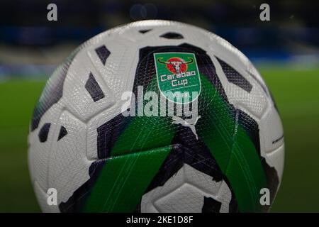 Manchester, UK. 09th Nov, 2022. Tonights match ball ahead of the Carabao Cup Third Round match Manchester City vs Chelsea at Etihad Stadium, Manchester, United Kingdom, 9th November 2022 (Photo by Conor Molloy/News Images) in Manchester, United Kingdom on 11/9/2022. (Photo by Conor Molloy/News Images/Sipa USA) Credit: Sipa USA/Alamy Live News Stock Photo