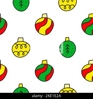 Seamless pattern with cute colored doodle Christmas balls or baubles. Stock Vector