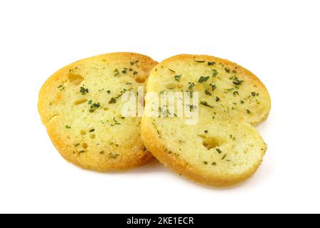 Two herb seasoned bruschette chips isolated on white background Stock Photo