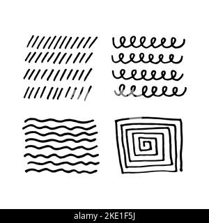 Set of scribble abstract doodle textures isolated on white background. Freehand inky stripes, waves, lines. Stock Vector