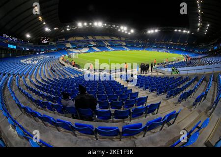 Manchester, UK. 09th Nov, 2022. Interior view of the Etihad Stadium ahead of the Carabao Cup Third Round match Manchester City vs Chelsea at Etihad Stadium, Manchester, United Kingdom, 9th November 2022 (Photo by Conor Molloy/News Images) in Manchester, United Kingdom on 11/9/2022. (Photo by Conor Molloy/News Images/Sipa USA) Credit: Sipa USA/Alamy Live News Stock Photo