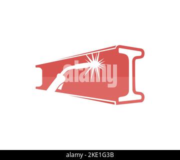 Metal Welding, Welded Steel Structures, welding machine, steel beams logo design. Welding torch with steel beam. Metal industry. Stock Vector