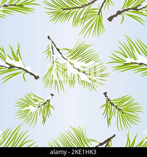 Seamless texture pine tree branches lush conifer autumnal and winter snowy natural background vector illustration editable hand draw Stock Vector