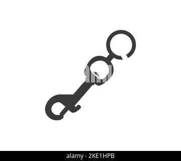 Metal keychain ring carabiner or snap-hook logo design. Stylish chrome fittings. Bag accessories metal clip buckle. Climbing equipment vector design. Stock Vector