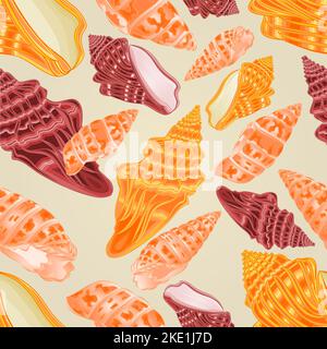 Seamless texture three sea shells marine life vintage  vector Illustration editable hand draw Stock Vector