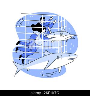 Diving with sharks isolated cartoon vector illustrations. Stock Vector