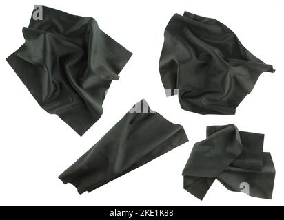 Crumpled black eyewear cleaning cloth isolated on white background. Linen light texture Stock Photo