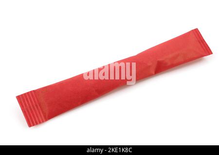 Small red paper sugar pack isolated on white background. Blank ad template Stock Photo