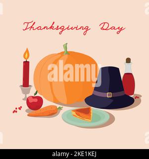 Thanksgiving Day traditional food. Hand drawn vector illustration. Happy Thanksgiving Day Stock Vector