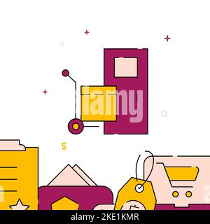 Delivery to the door, courier filled line vector icon, simple illustration, related bottom border. Stock Vector