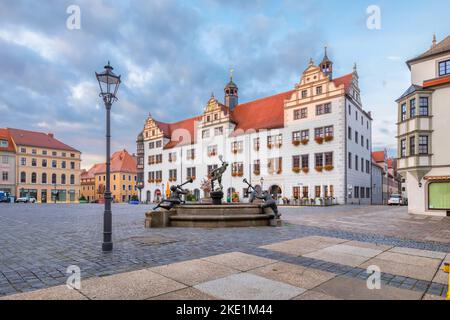 Torgau, Geramny. Historic building of Town Hall (Rathaus Torgau) located on Market square Stock Photo
