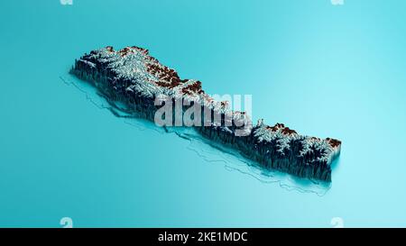 A 3D rendering of the Nepal map with shaded relief isolated on a blue surface Stock Photo