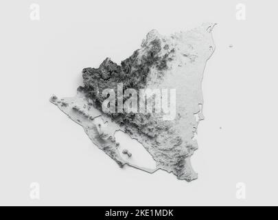 A 3D rendering of the Nicaragua map with shaded relief isolated on a white surface Stock Photo