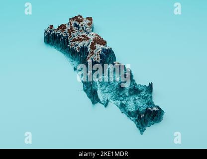 A 3D rendering of the Portugal map with shaded relief isolated on a blue surface Stock Photo
