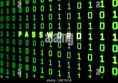 Password word on binary code background of a computer screen Stock Photo