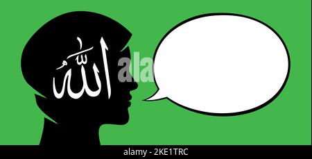 Muslim woman with empty text bubble for sentence or words placement. Arab woman talks or says something, flat style vector illustration. Stock Vector