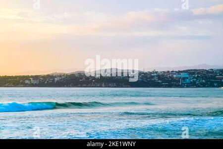 Extremely huge big surfer waves on the beach in Zicatela Puerto Escondido Oaxaca Mexico. Stock Photo