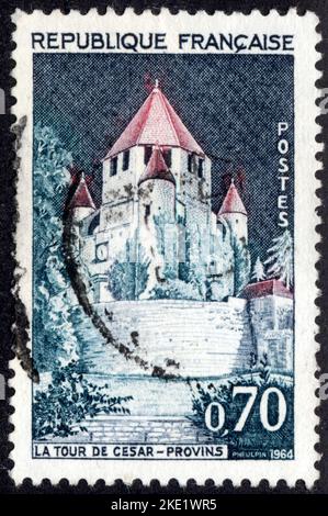 Timbre oblitéré La Tour de César - Provins, République Française, Postes, 1964, 0,70 Stock Photo