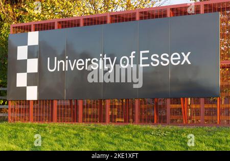 The entrance sign on Boundary Road that leads into the University of Essex in Colchester. Stock Photo