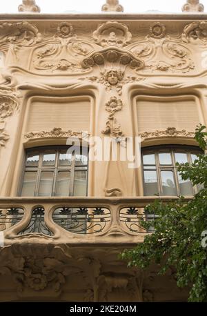 art nouveau architectural details on building in Madrid, Spain Stock Photo
