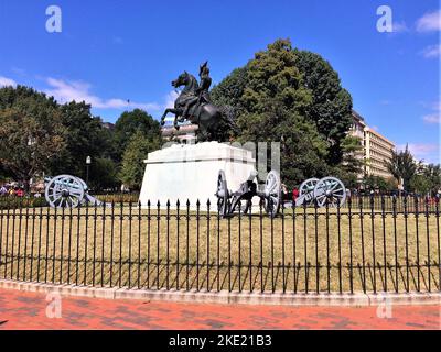 A statue of Andrew Jackson at the Battle of New Orleans occupies the center of Lafayette Square. Erected in 1853. Stock Photo