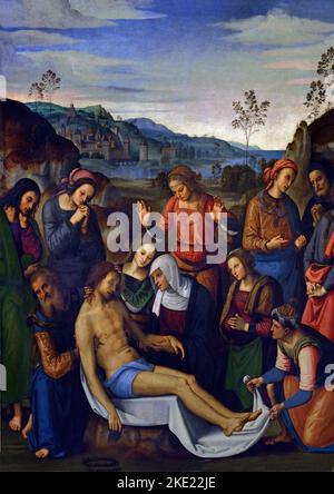 Lamentation over the Dead Christ Pietro Perugino (Città della Pieve, Perugia 1448 circa – Fontignano, Perugia 1523) Piti Place Florence,  Italy, Italian. Stock Photo