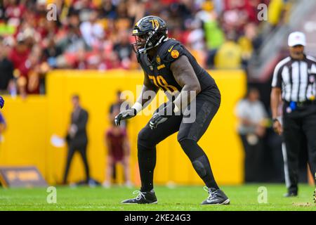 Washington Commanders wide receiver Terry McLaurin (17) in action during  the second half of an NFL football game against the Minnesota Vikings,  Sunday, Nov. 6, 2022, in Landover, Md. (AP Photo/Nick Wass