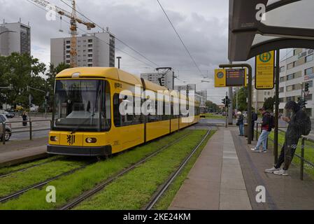 A Bombardier Flexity Classic tram operated by DVB, public transport in Dresden, Germany Stock Photo